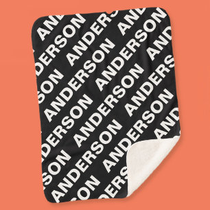Bold Repeating Editable Name   Simple Black White Sherpa Blanket
