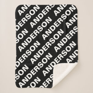 Bold Repeating Editable Name   Simple Black White Sherpa Blanket