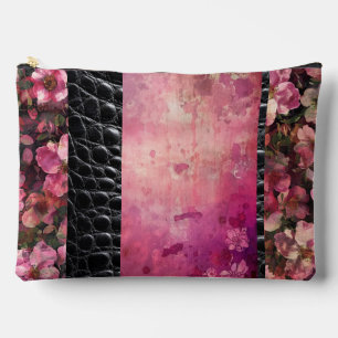 Bold reptile, pink floral black accessory pouch