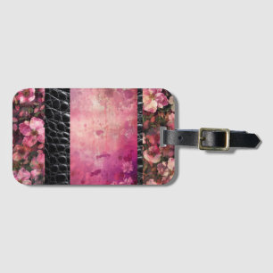 Bold reptile, pink floral black  luggage tag