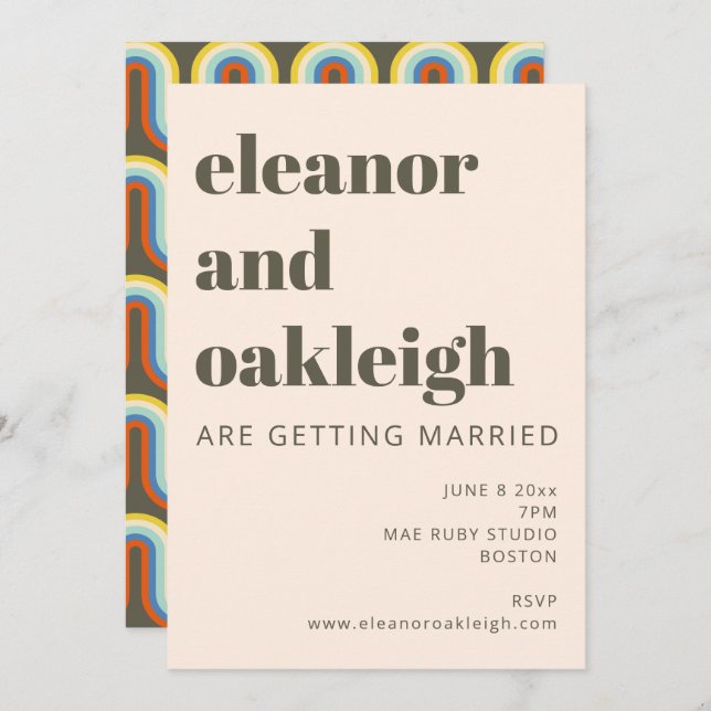 Bold Retro 60s 70s Aesthetic Olive Green Wedding  Invitation (Front/Back)