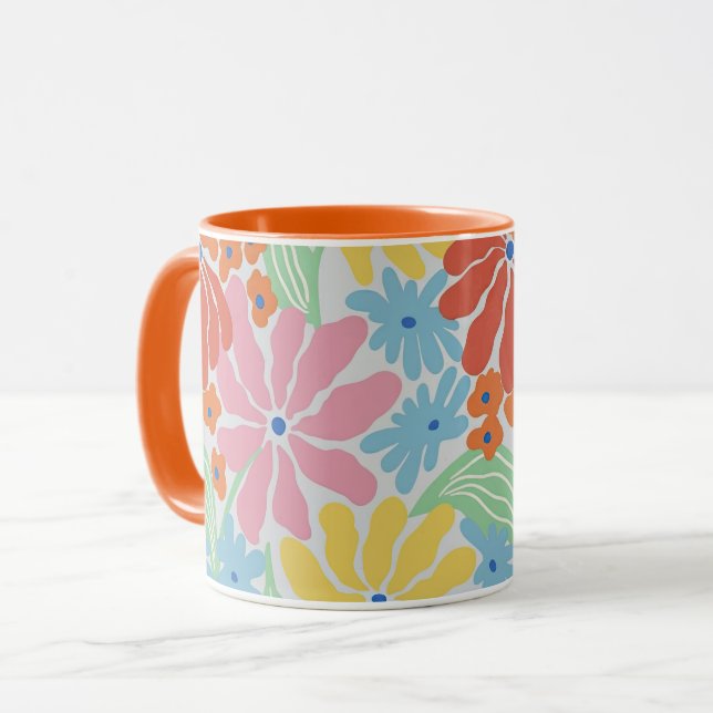 Bold Retro 60s Floral Pop Art Mug (Front Left)