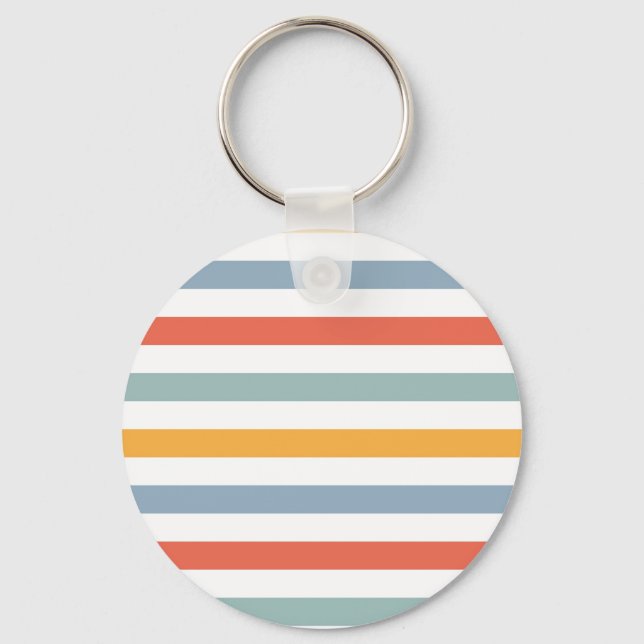 Bold Retro 70s Horizontal Stripes Orange Teal And  Key Ring (Front)