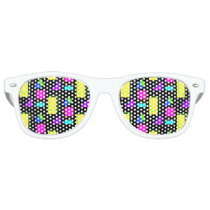 BOLD RETRO 80S NEON FLUORO GEOMETRIC SHAPE PRINT  SUNGLASSES