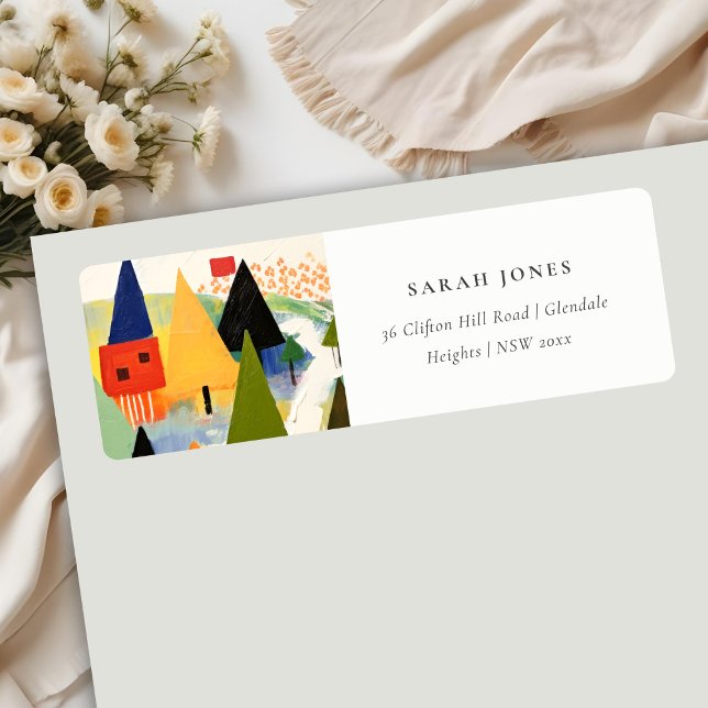 Bold Retro Abstract Christmas Landscape Address Return Address Label (Creator Uploaded)