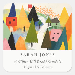Bold Retro Abstract Christmas Landscape Address Square Sticker