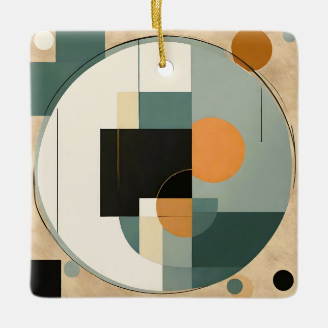 Bold Retro: Abstract Circles & Rectangles  Ceramic Ornament (Front)