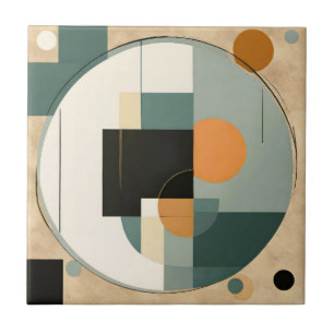 Bold Retro: Abstract Circles & Rectangles Ceramic Tile