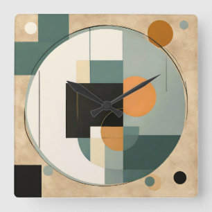 Bold Retro: Abstract Circles & Rectangles Square Wall Clock