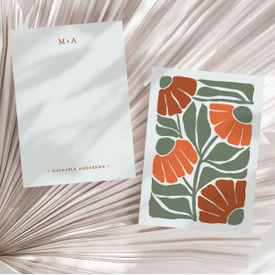 Bold Retro Abstract Floral Minimal Monogram & Name Card