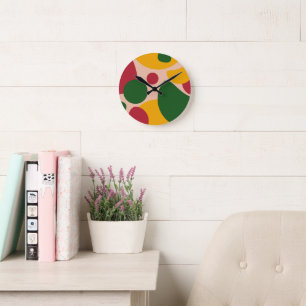Bold Retro Abstract Shapes Pattern Round Clock