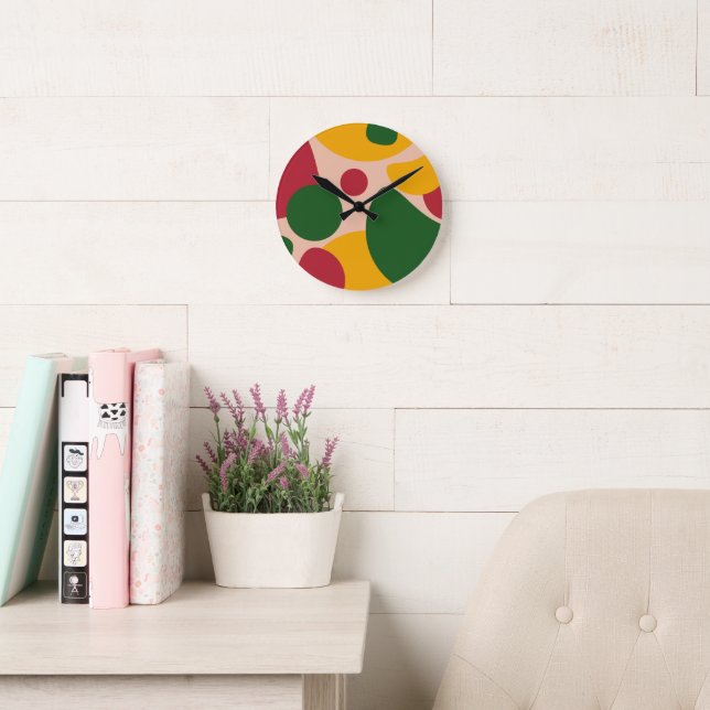 Bold Retro Abstract Shapes Pattern  Round Clock (Reading Room)