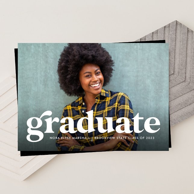 Bold retro black and white photo graduation announcement (Creator Uploaded)