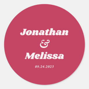 Bold Retro Bright Viva Magenta Hot Pink Wedding Classic Round Sticker