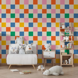 Bold Retro Chequerboard Multicolored Wallpaper