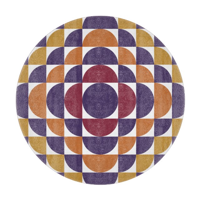 Bold Retro Circles Decorative Glass Cutting Board  (Front)