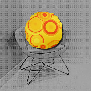 bold retro circles - yellow&orange round cushion