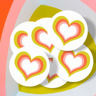 Bold Retro Citrus Wedding Heart Classic Round Sticker