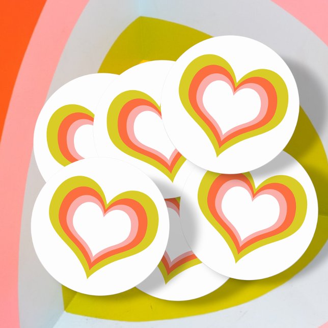 Bold Retro Citrus Wedding Heart Classic Round Sticker (Bold Retro Citrus Wedding Heart Classic Round Stickers from Ricaso)