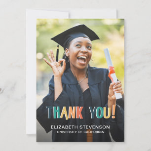 Bold retro colours Graduation thank you photo Card