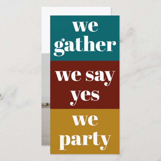 Bold Retro Colours Typography Photo Wedding  Save The Date (Front/Back)