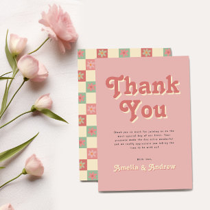 Bold Retro Coral Pink Wedding Thank You Card