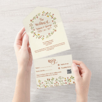 Bold Retro Earthy Tones | All in one wedding invit All In One Invitation