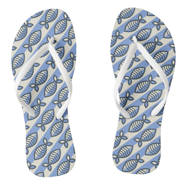 Bold retro fish blue thongs (Footbed)