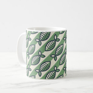 Bold retro fish green and grey coffee mug