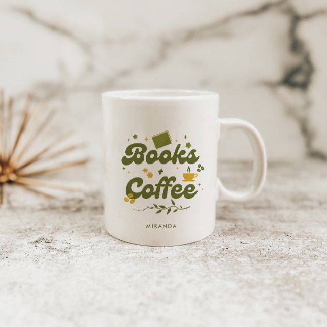 Bold Retro Floral Books & Coffee Book Lover Coffee Mug (Creator Uploaded)
