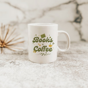 Bold Retro Floral Books & Coffee Book Lover Mug