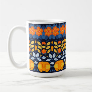 Bold Retro Floral Illustration in Orange Coffee Mug