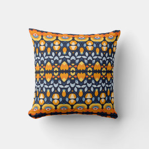 Bold Retro Floral Illustration in Orange Cushion