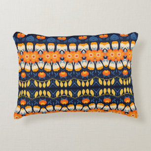 Bold Retro Floral Illustration in Orange Decorative Cushion