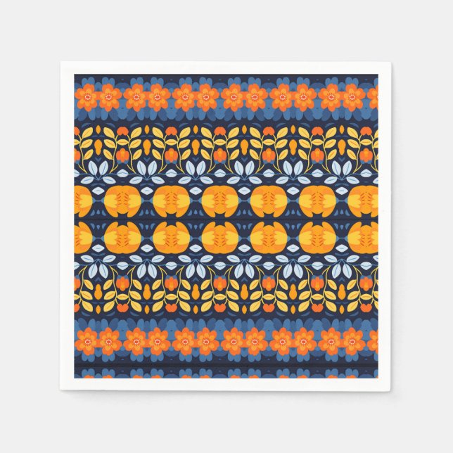 Bold Retro Floral Illustration in Orange Napkin (Front)