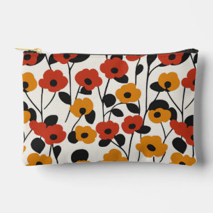 Bold Retro Floral Pattern Red, Orange, and Black Accessory Pouch