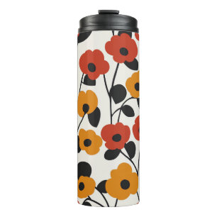 Bold Retro Floral Pattern Red, Orange, and Black Thermal Tumbler