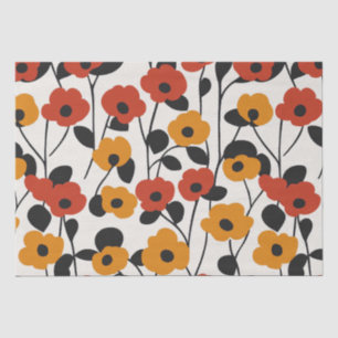 Bold Retro Floral Pattern Red, Orange, and Black Tissue Paper