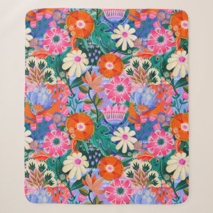 Bold Retro Floral Pattern Sherpa Blanket