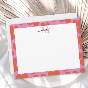 Bold Retro Floral Pink and Orange Monogram Card