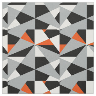 Bold Retro Geometric Orange Grey Black White Mix Fabric