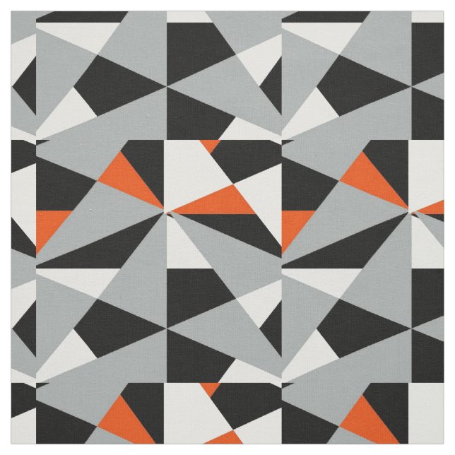Bold Retro Geometric Orange Grey Black White Mix Fabric (Swatch)