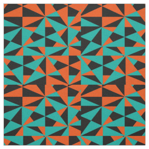 Bold Retro Geometric Orange Teal Black Mix Fabric