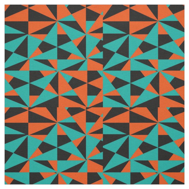 Bold Retro Geometric Orange Teal Black Mix Fabric (Swatch)