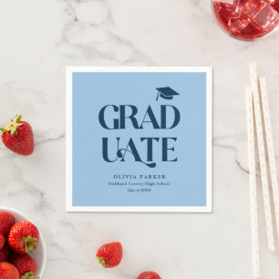 Bold Retro Graduate Blue Graduation Party Napkin