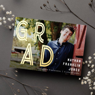 Bold Retro Graduation Photo Foil Announcement 