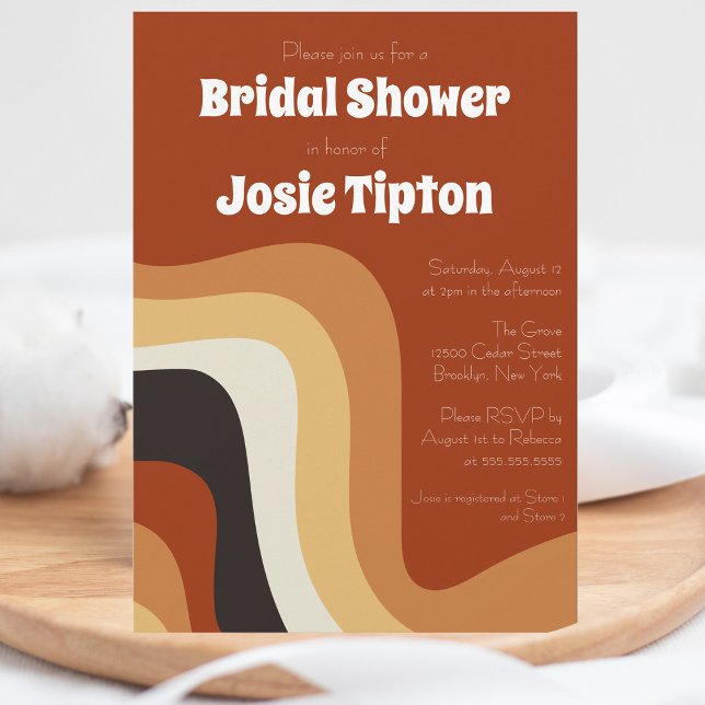 Bold Retro Groovy 70s Burnt Orange Bridal Shower Invitation (Creator Uploaded)