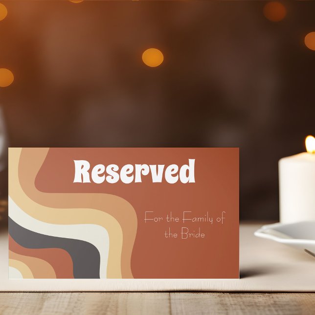 Bold Retro Groovy 70s Wavy Boho Wedding Reserved Place Card (Creator Uploaded)