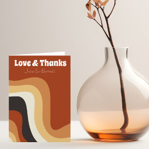 Bold Retro Groovy 70s Wedding Photo Love & Thanks Thank You Card