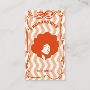 Bold Retro Hair Stylist Whimsical Doodle Pink Red Business Card
